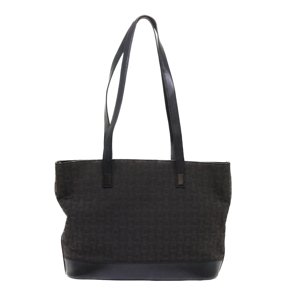 CELINE C Macadam Canvas Tote Bag Leather Black Auth bs6508