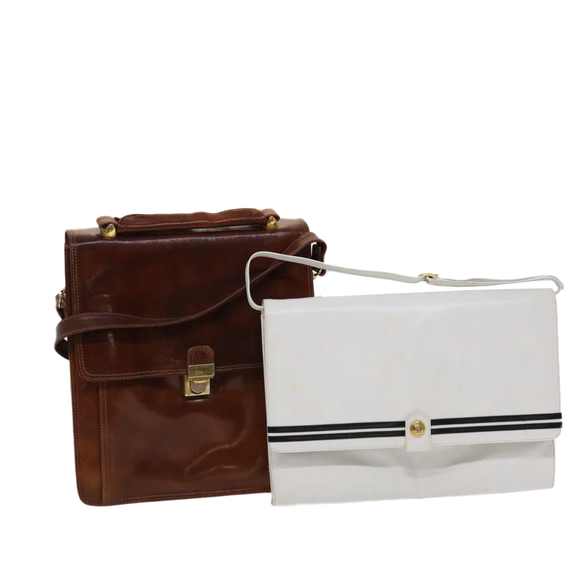 BALLY Shoulder Bag Leather 2Set Brown White Auth bs6514