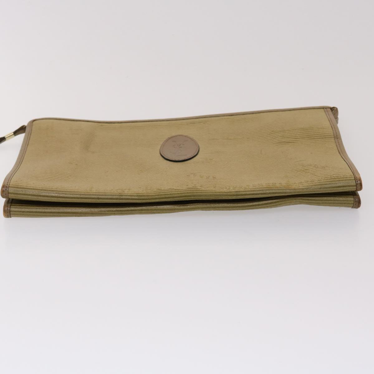 SAINT LAURENT Shoulder Clutch Bag Coated Canvas 2Set Beige Auth bs6527