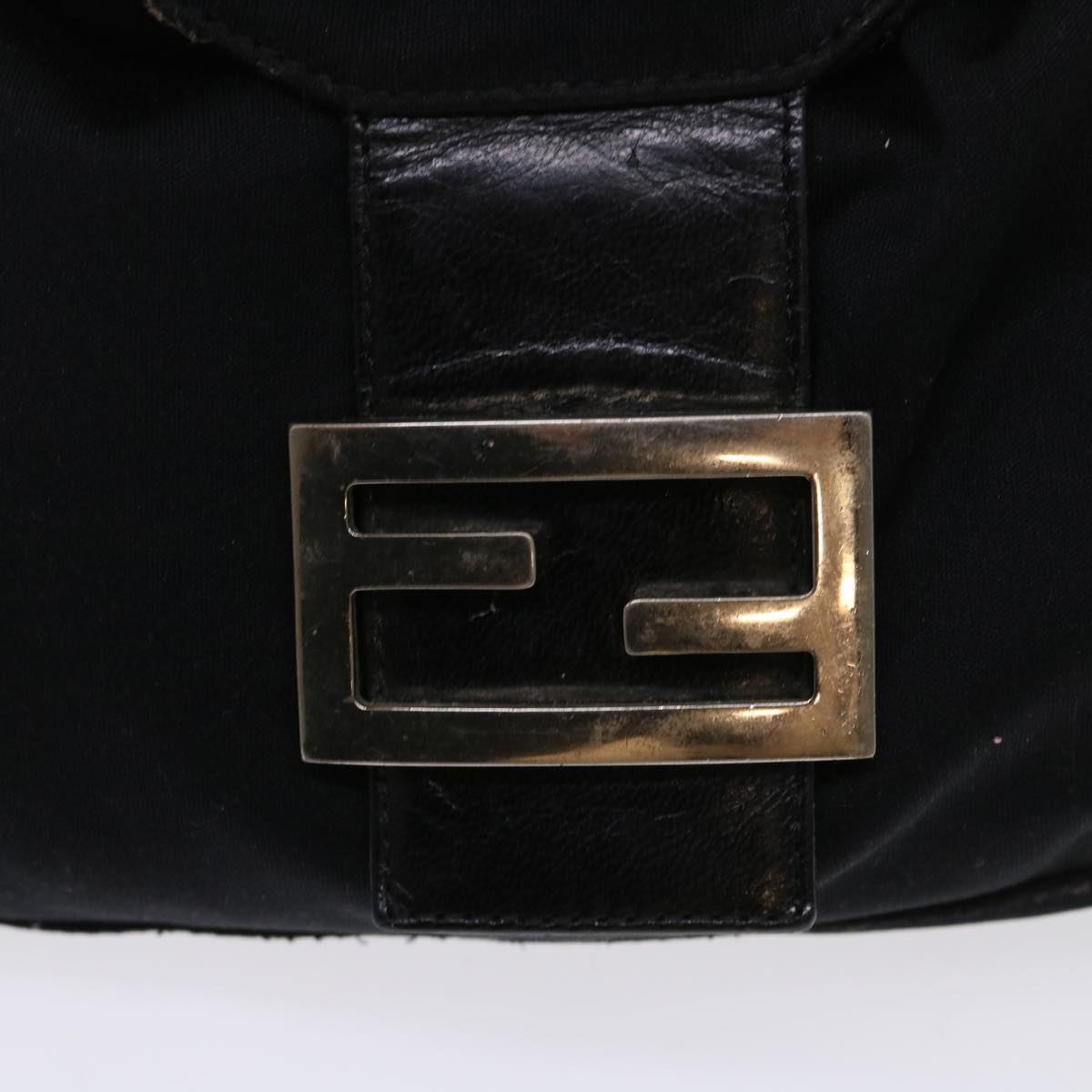 FENDI Mamma Baguette Shoulder Bag Nylon Black Auth bs6540