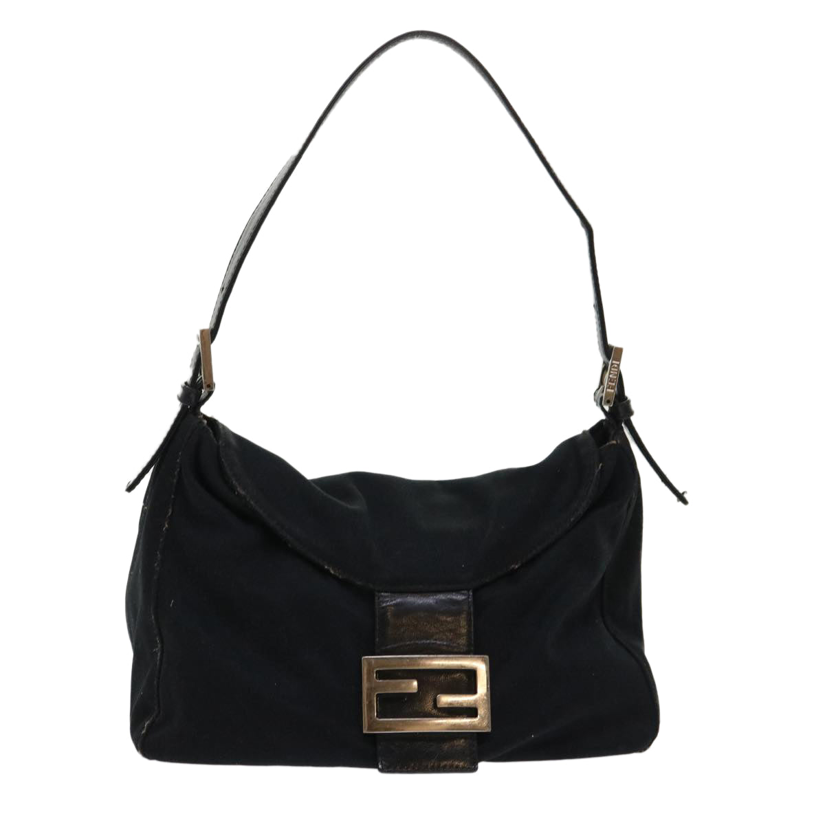 FENDI Mamma Baguette Shoulder Bag Nylon Black Auth bs6540