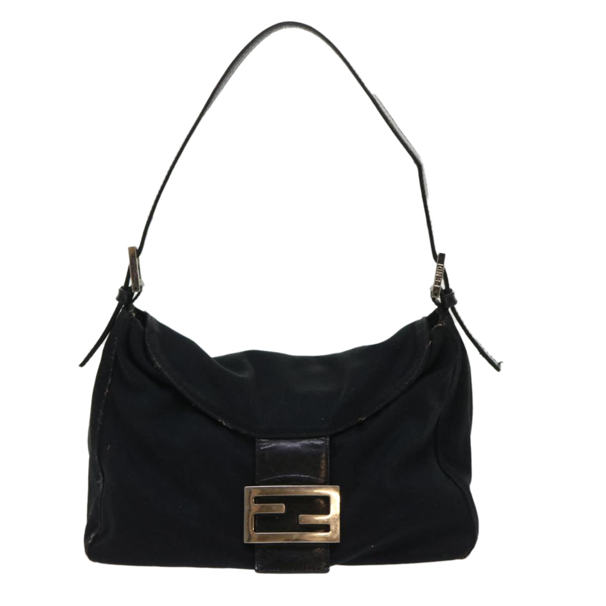 FENDI Mamma Baguette Shoulder Bag Nylon Black Auth bs6540