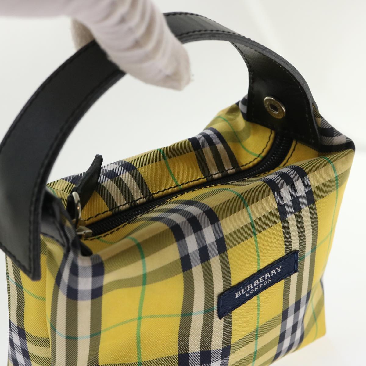 BURBERRY Nova Check Hand Pouch Nylon Yellow Black Auth bs6541