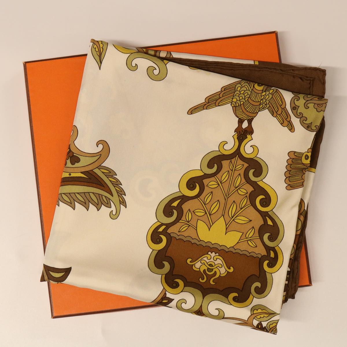 HERMES Carre 90 Scarf ""cendrillon"" Silk Brown Auth bs6556