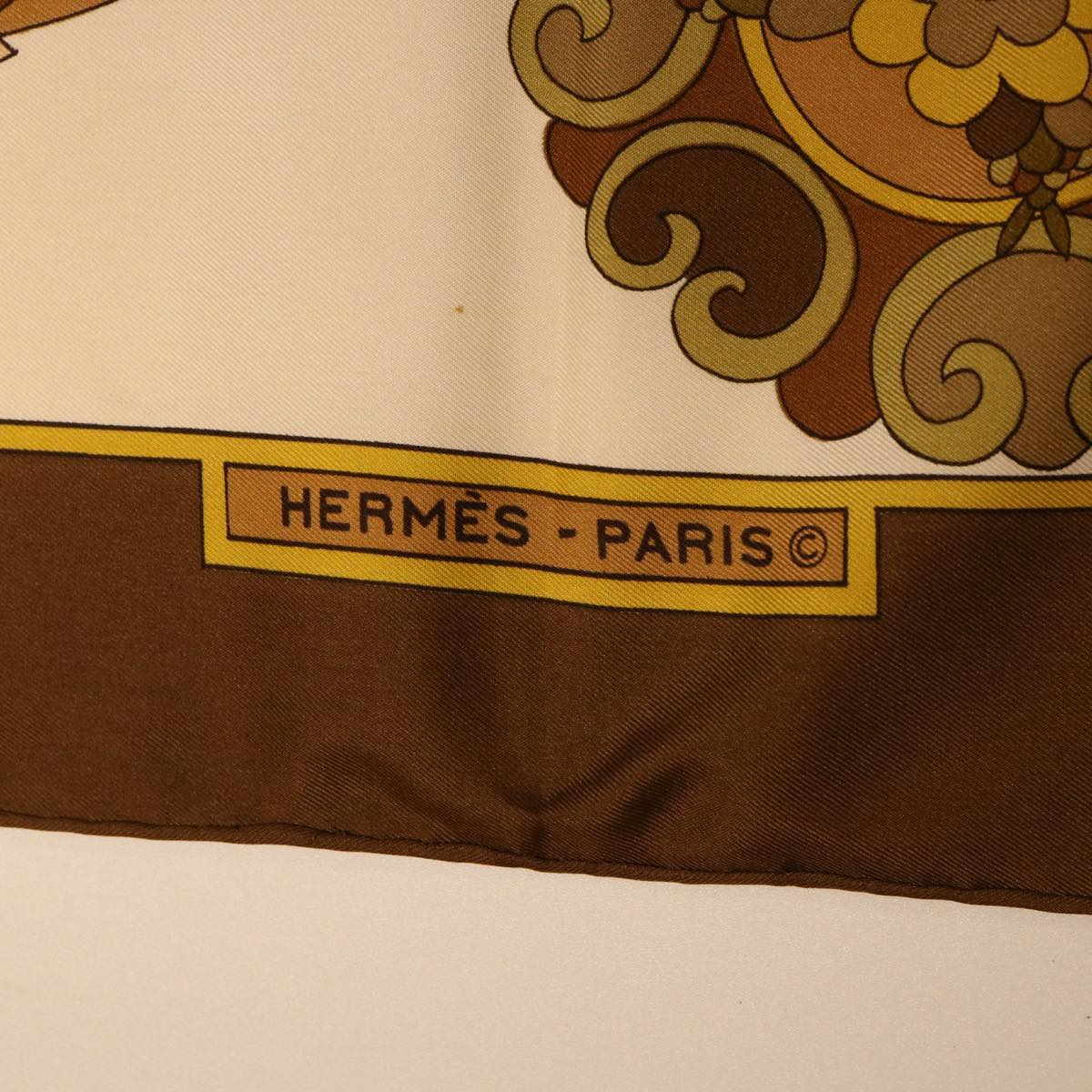 HERMES Carre 90 Scarf ""cendrillon"" Silk Brown Auth bs6556