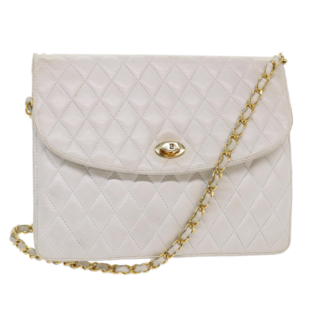 BALLY Chain Shoulder Bag Leather White Auth bs6558