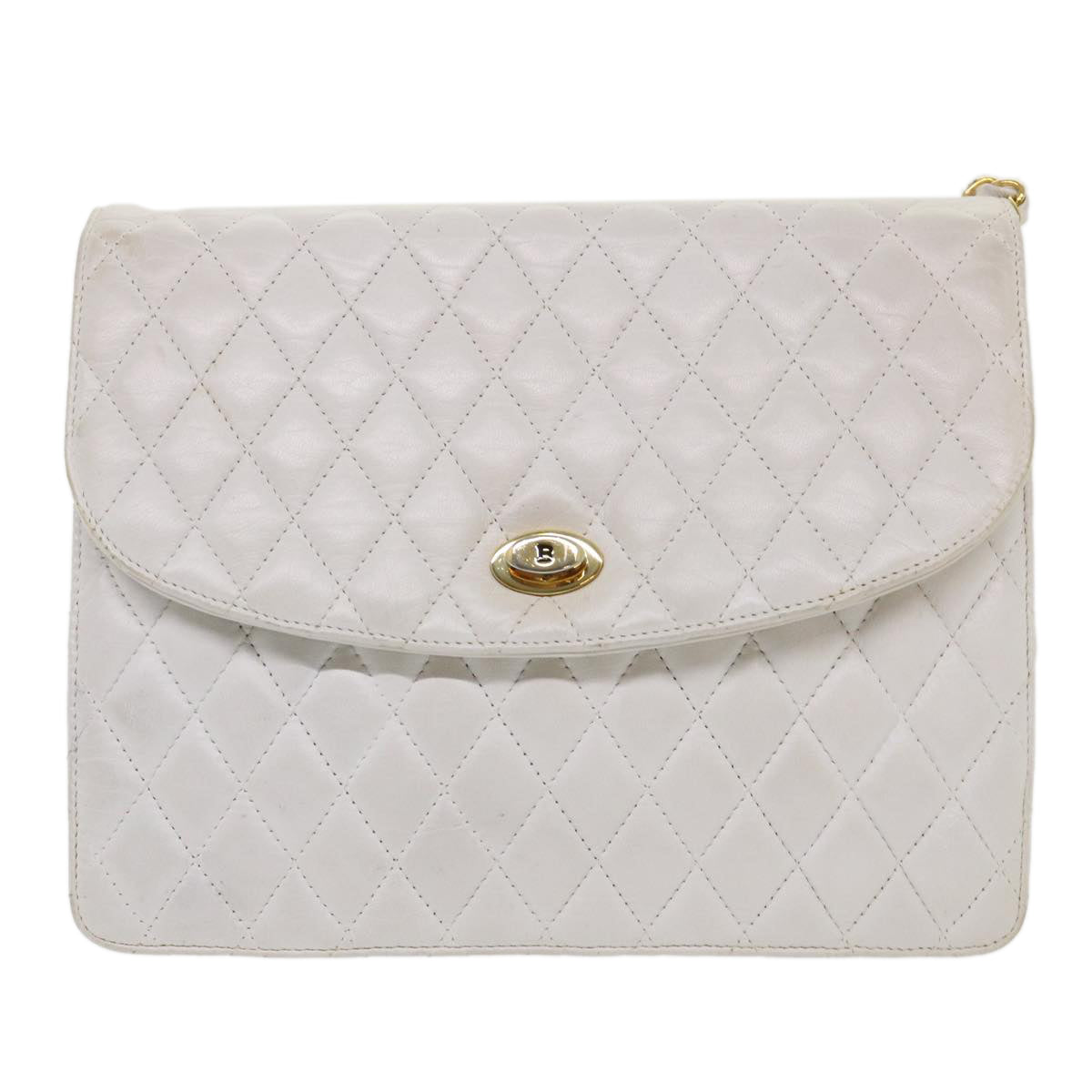 BALLY Chain Shoulder Bag Leather White Auth bs6558