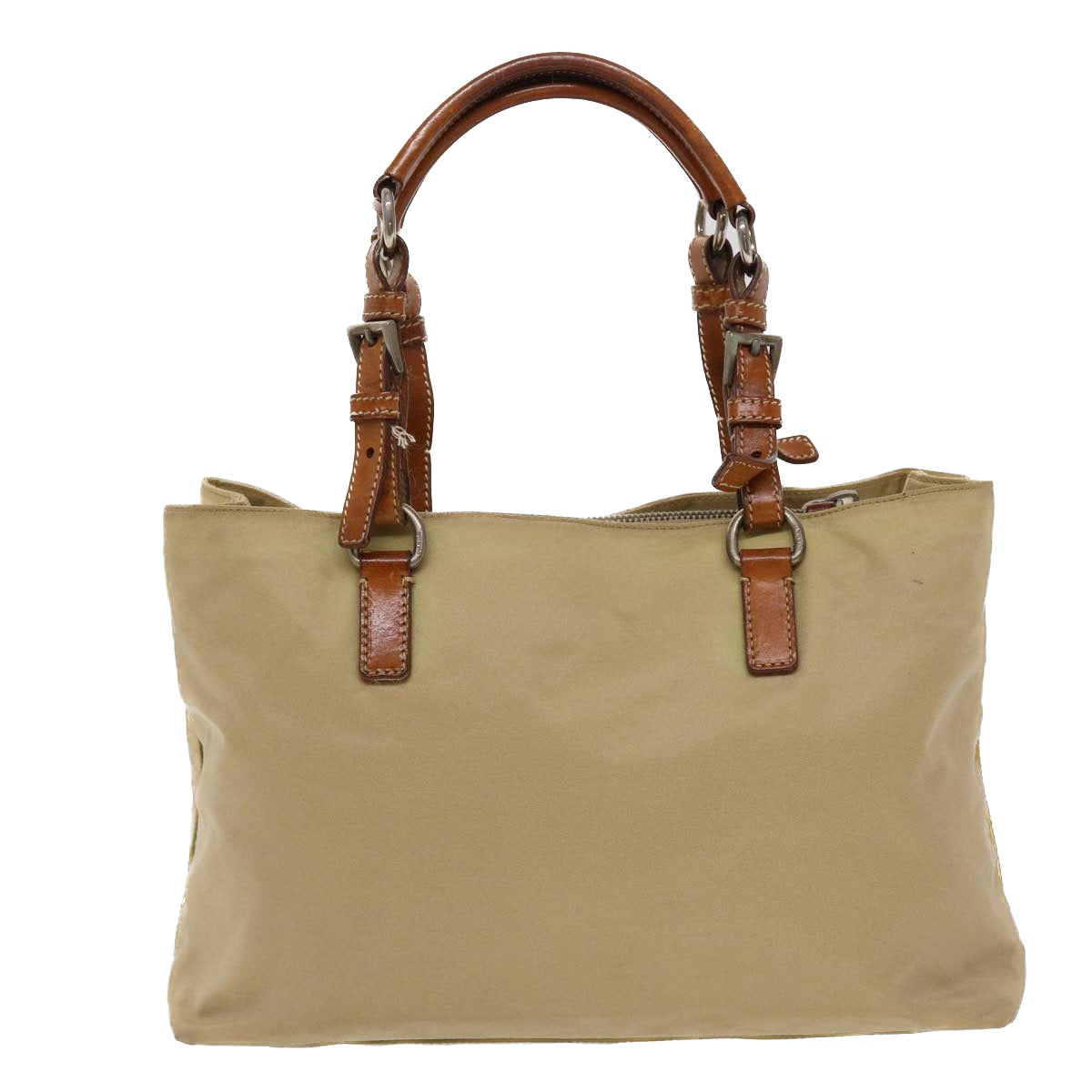 PRADA Hand Bag Nylon Leather Beige Auth bs6563 - 0