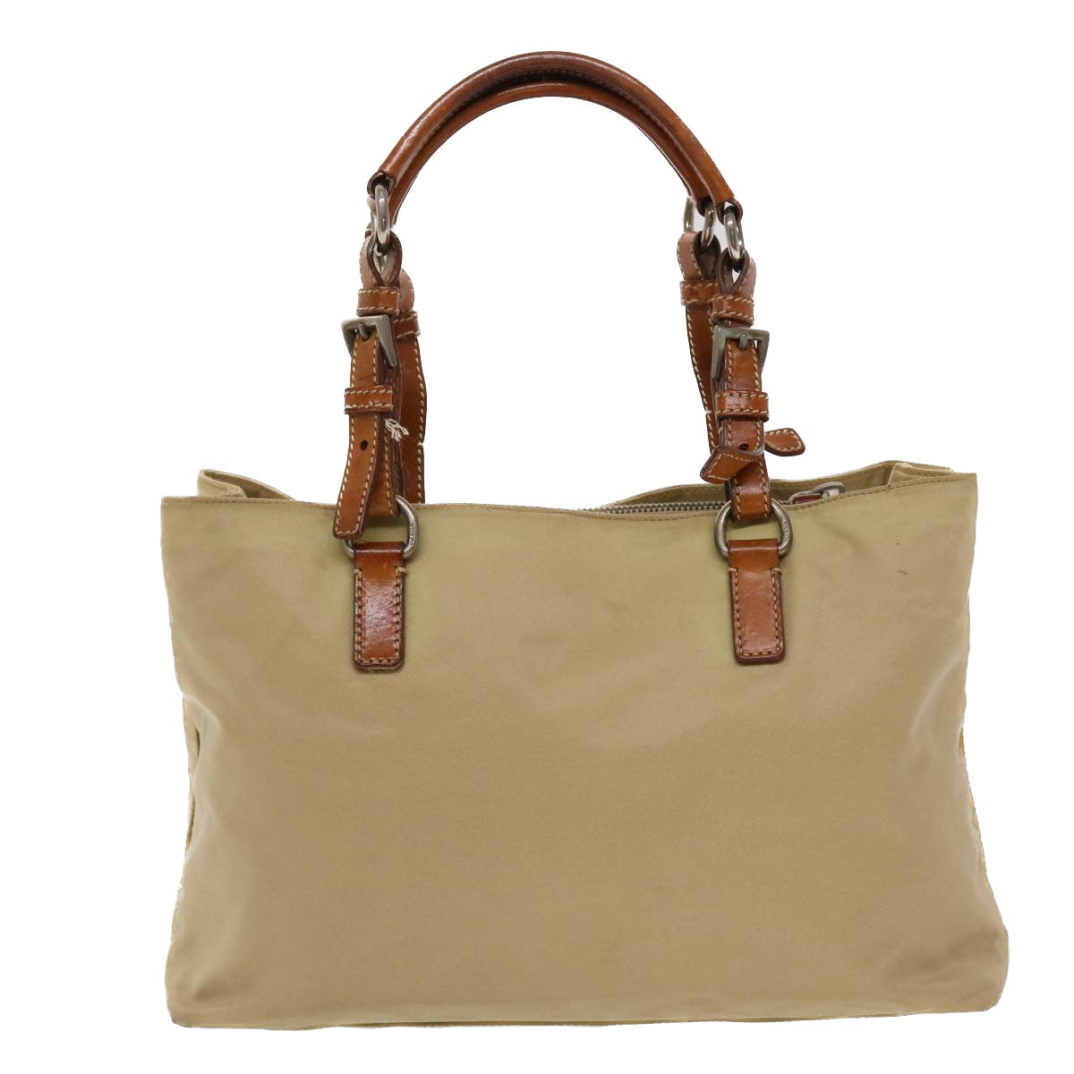 PRADA Hand Bag Nylon Leather Beige Auth bs6563