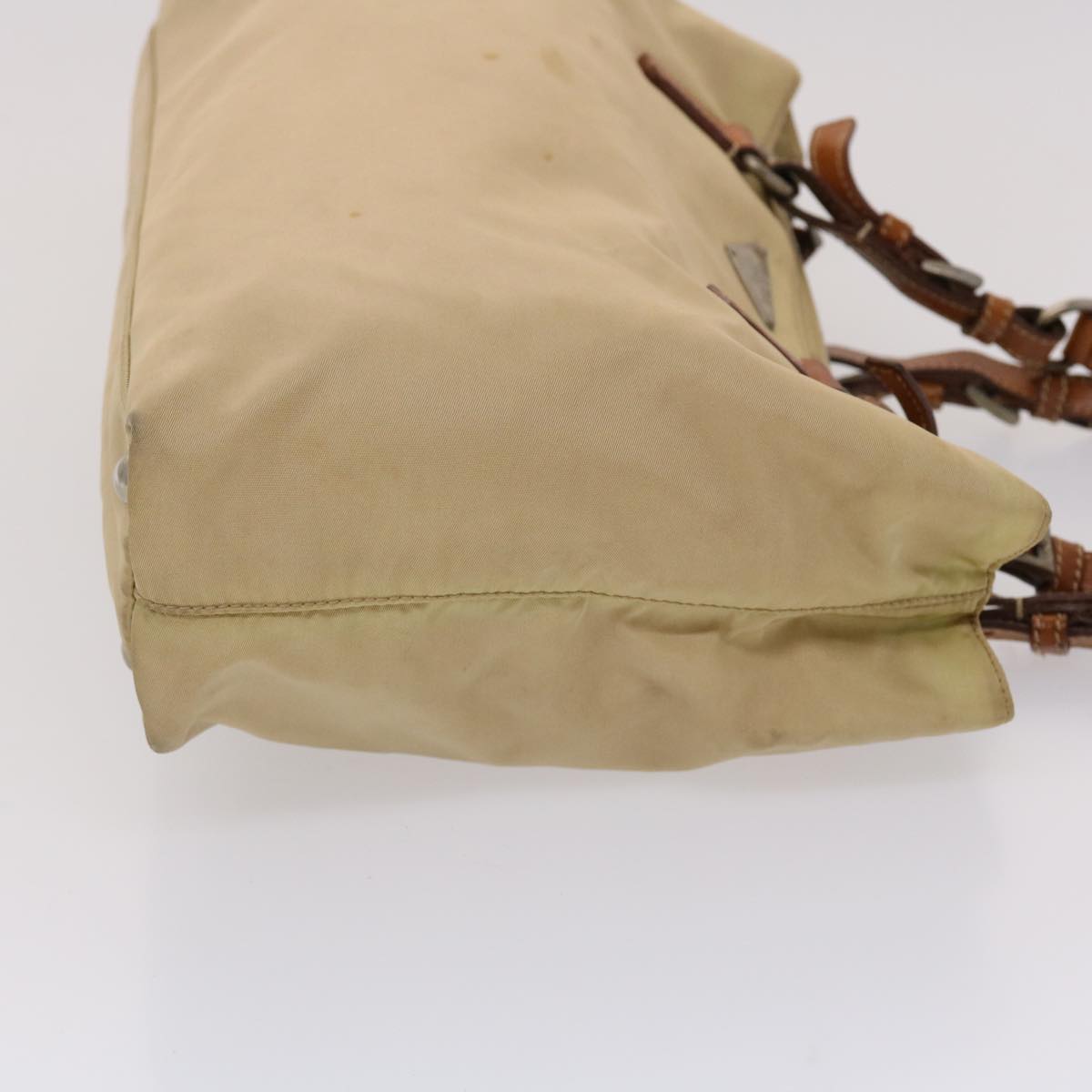 PRADA Hand Bag Nylon Leather Beige Auth bs6563