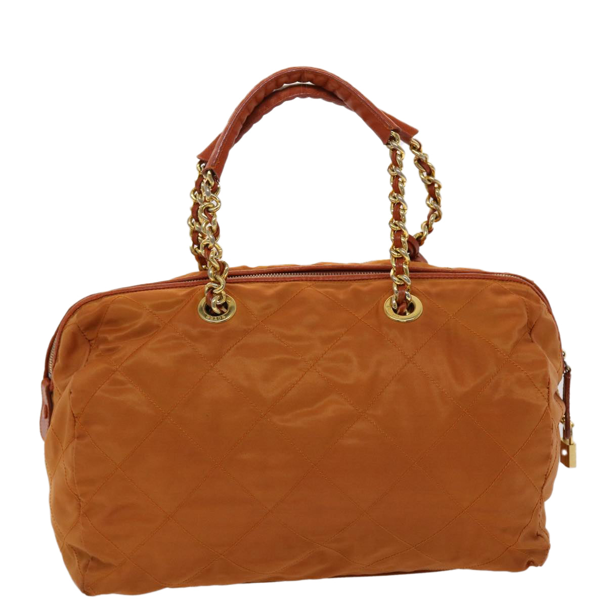 PRADA Chain Boston Bag Nylon Orange Auth bs6566