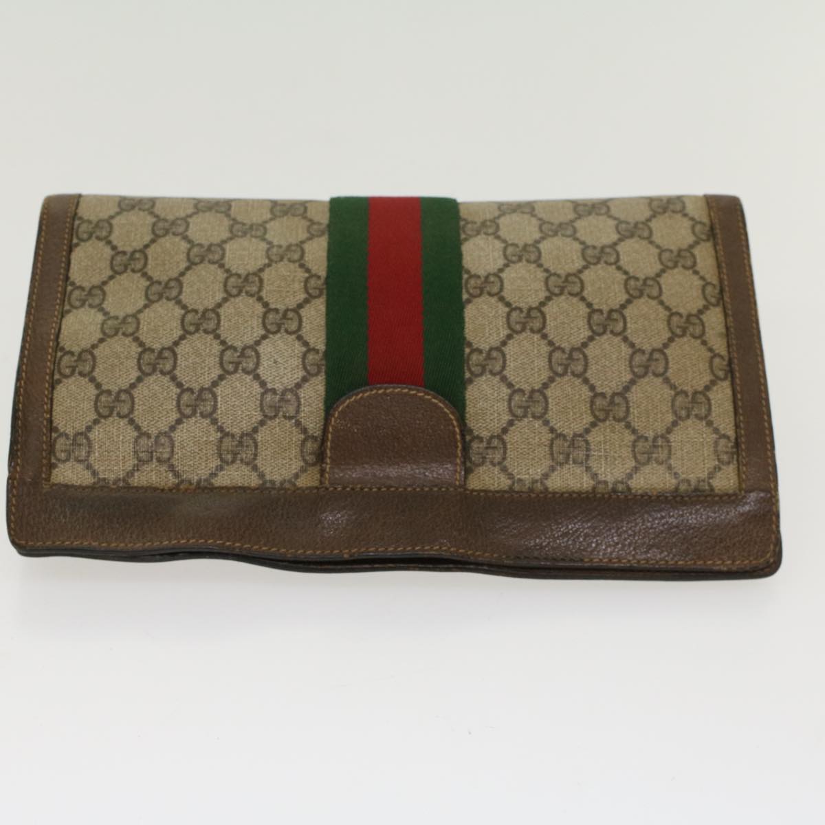 GUCCI GG Canvas Web Sherry Line Clutch Bag Beige Red 89•01•002 Auth bs6599