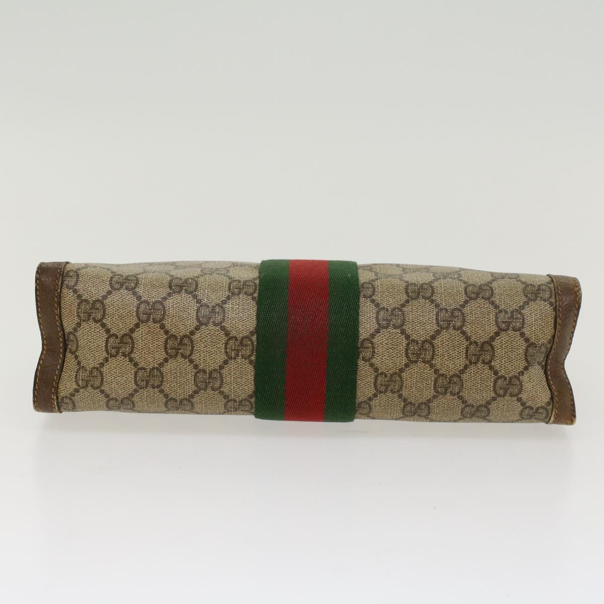 GUCCI GG Canvas Web Sherry Line Clutch Bag Beige Red 89•01•002 Auth bs6599