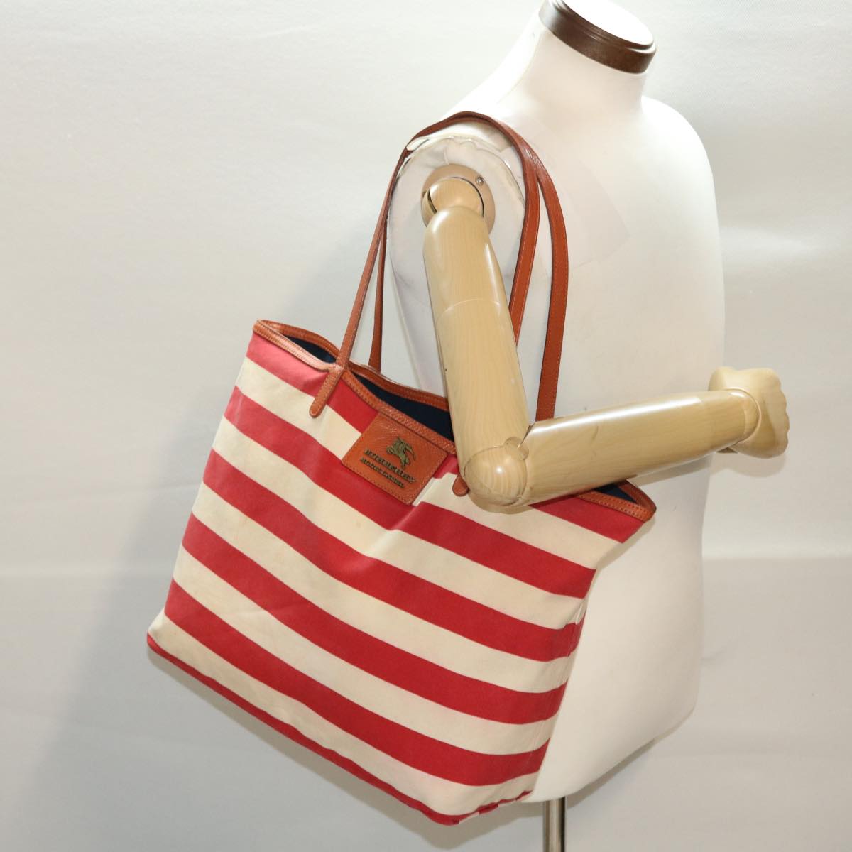 BURBERRY Blue Label Tote Bag Canvas Red White Auth bs6604