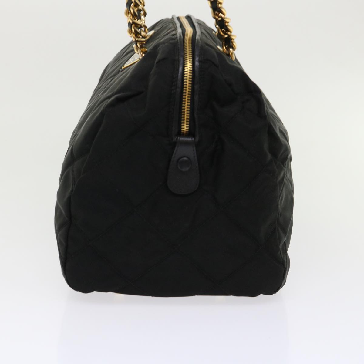 PRADA Chain Boston Bag Quilted Nylon Black Auth bs6625