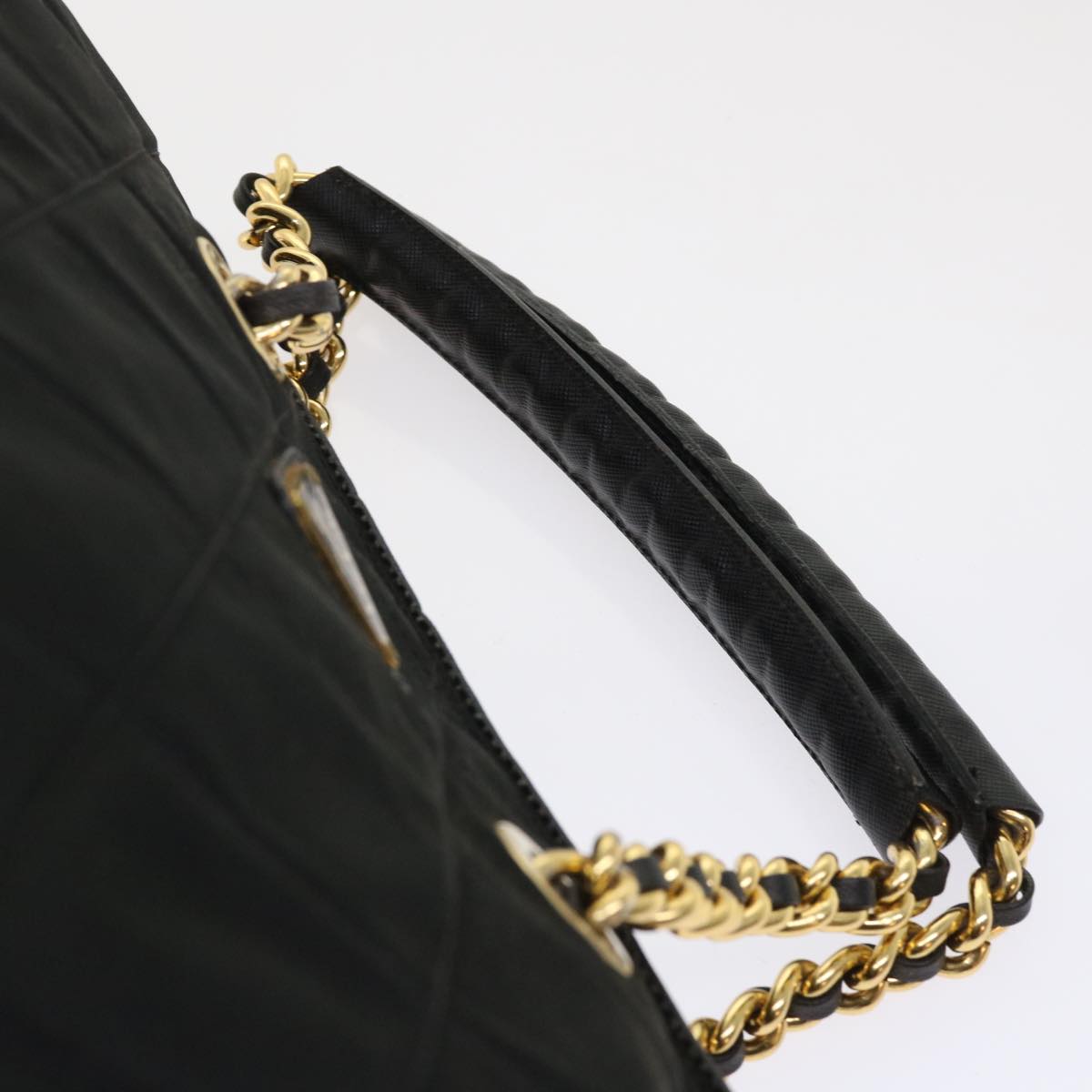PRADA Chain Boston Bag Quilted Nylon Black Auth bs6625