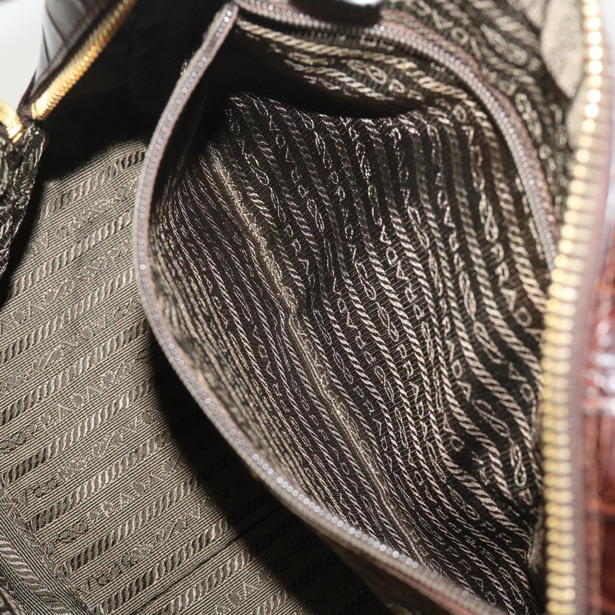 PRADA Hand Bag Leather Nylon Brown Auth bs6628