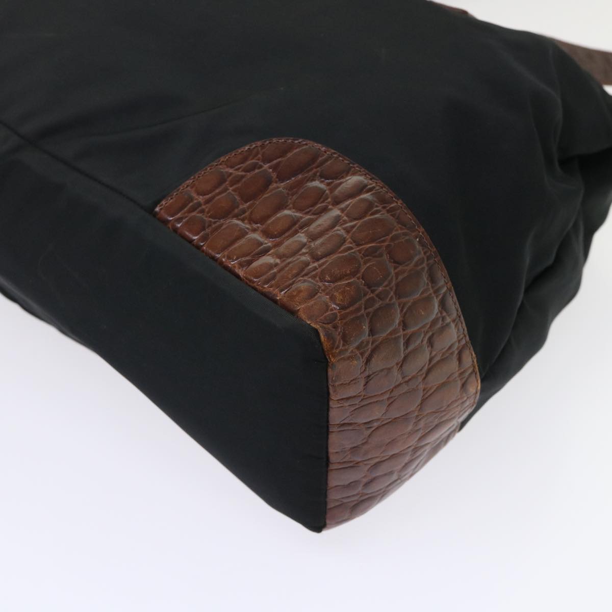 PRADA Shoulder Bag Leather Nylon Black Brown Auth bs6629
