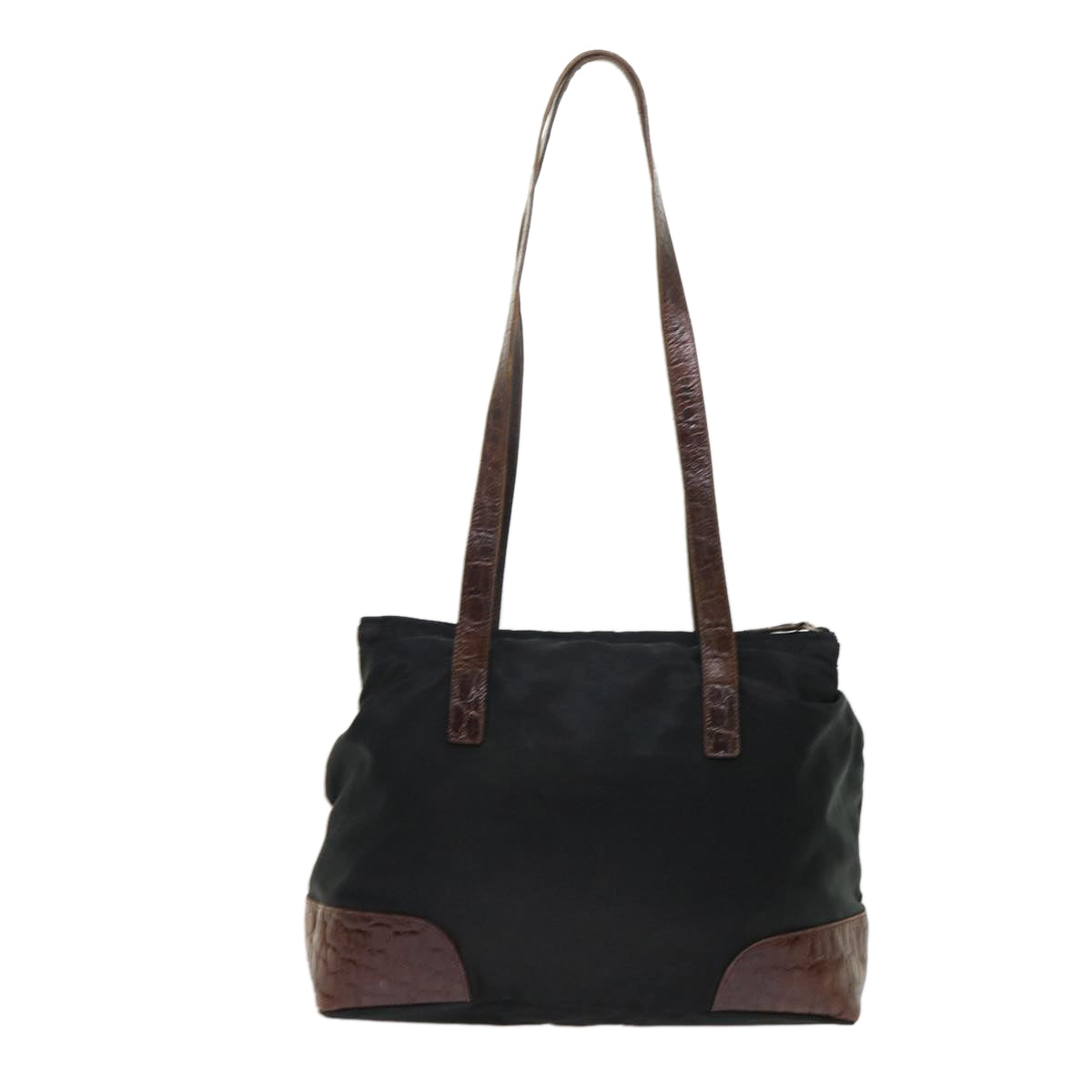 PRADA Shoulder Bag Leather Nylon Black Brown Auth bs6629 - 0