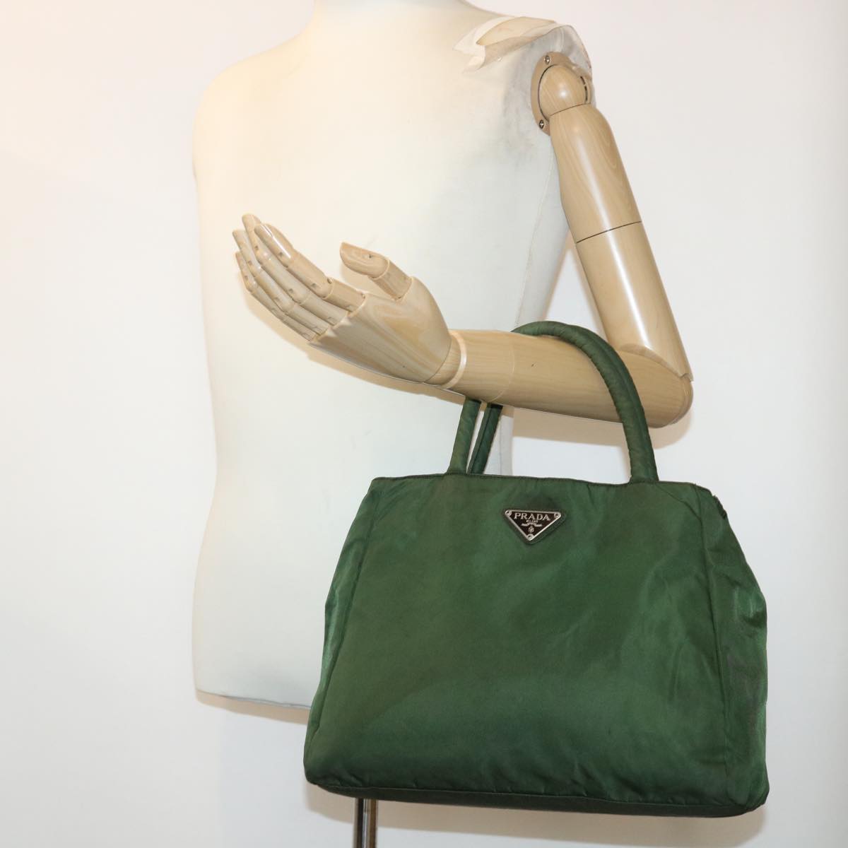 PRADA Hand Bag Nylon Green Auth bs6630