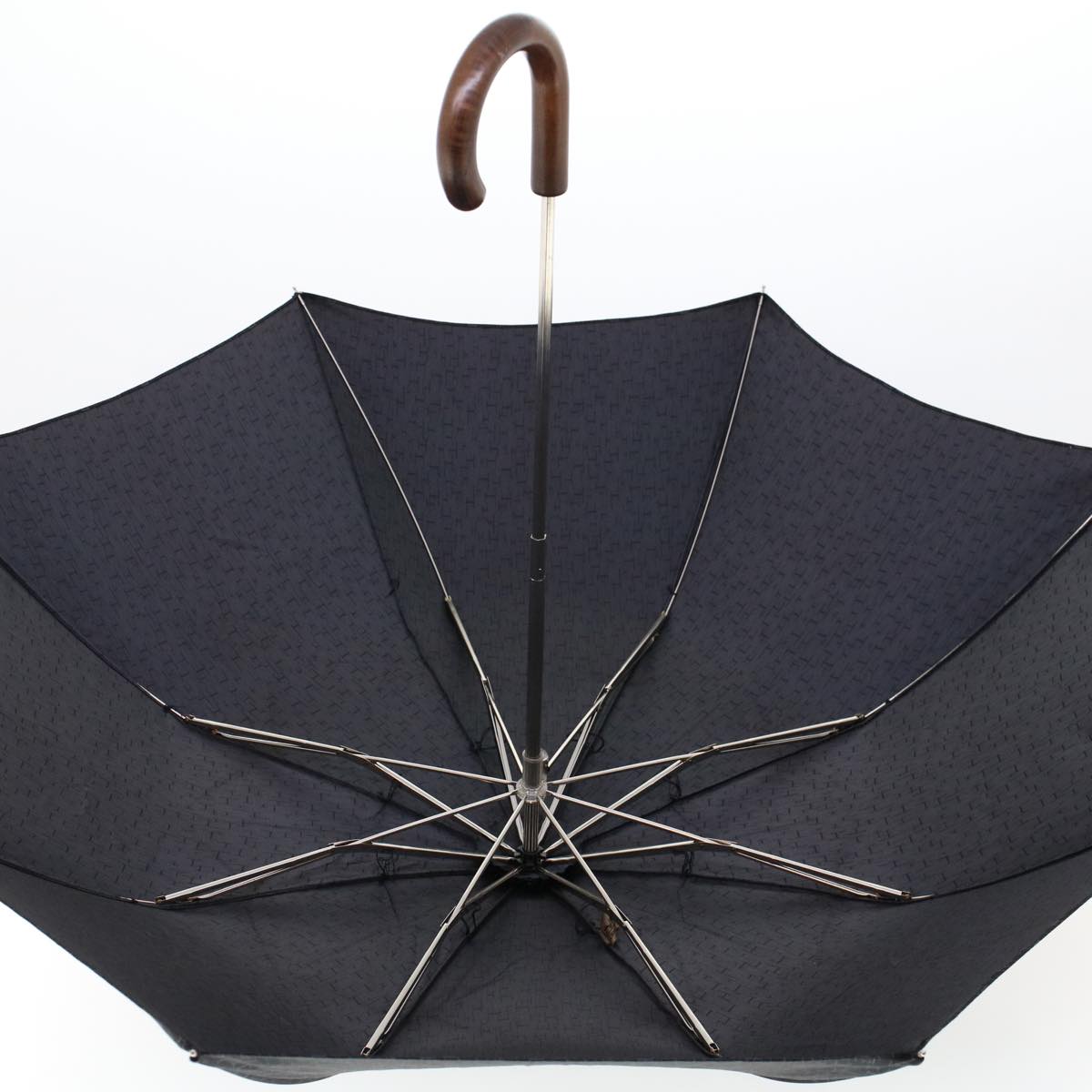 HERMES Folding Umbrella Nylon Wood Black Brown Auth bs6649
