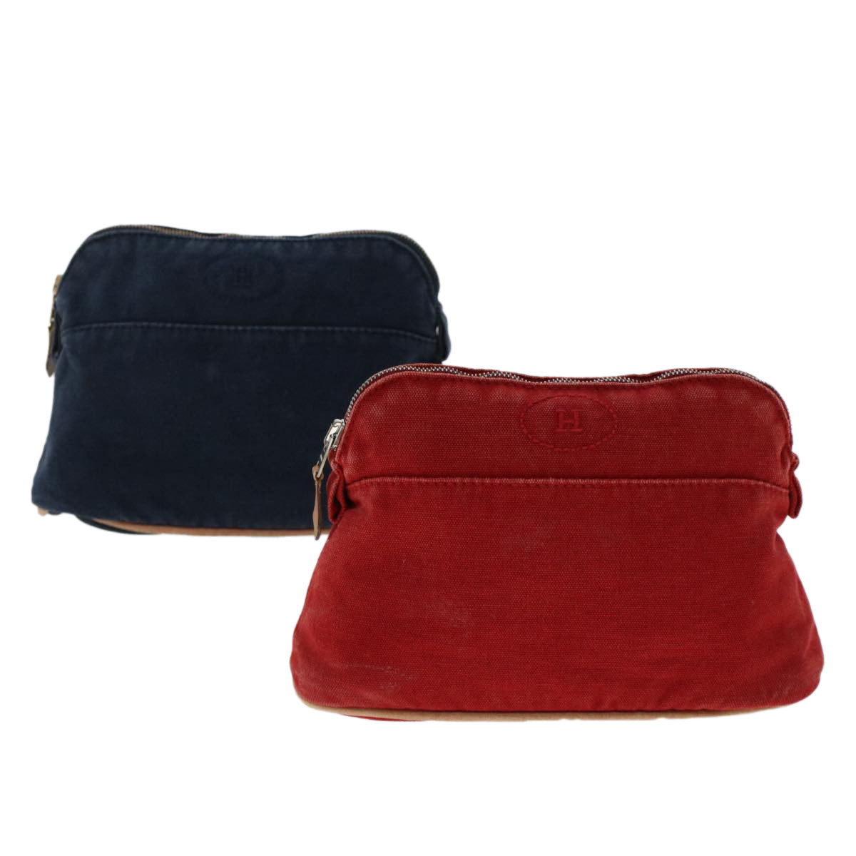 HERMES Pouch Canvas 2Set Navy Red Auth bs6667