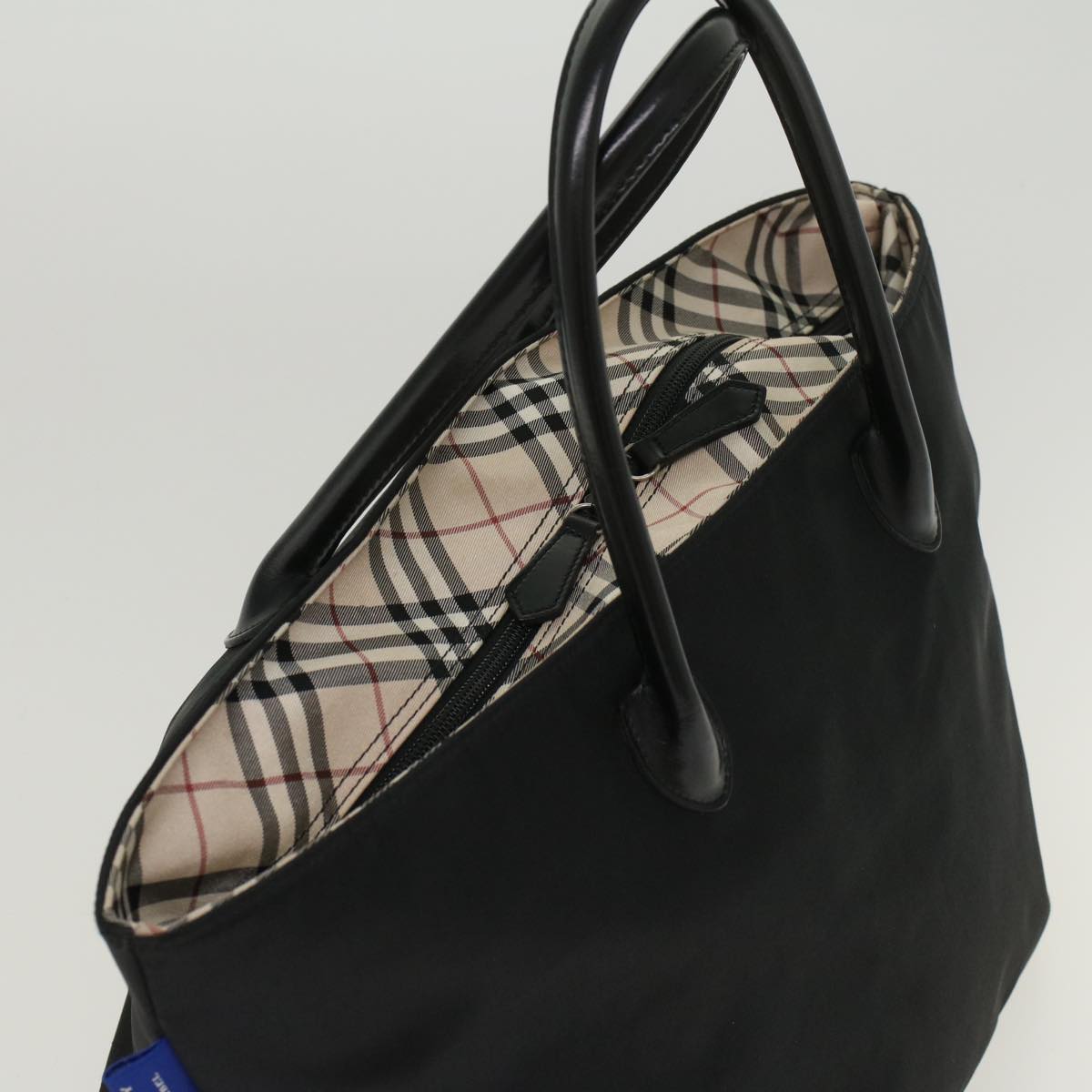 BURBERRY Nova Check Blue Label Tote Bag Nylon Black Auth bs6673