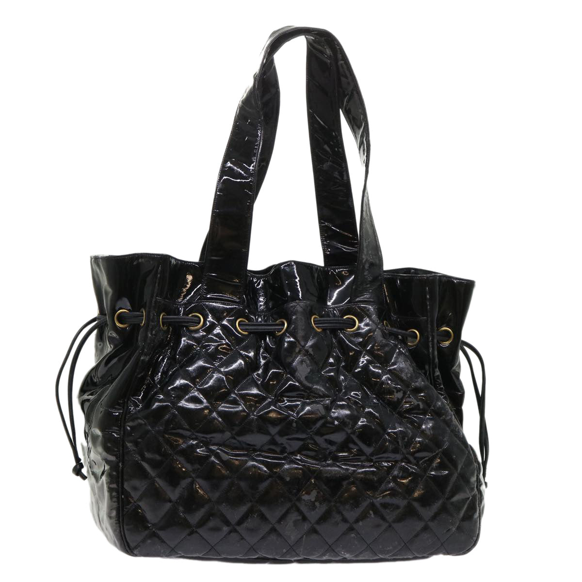 CHANEL Shoulder Bag Patent leather Black CC Auth bs6675