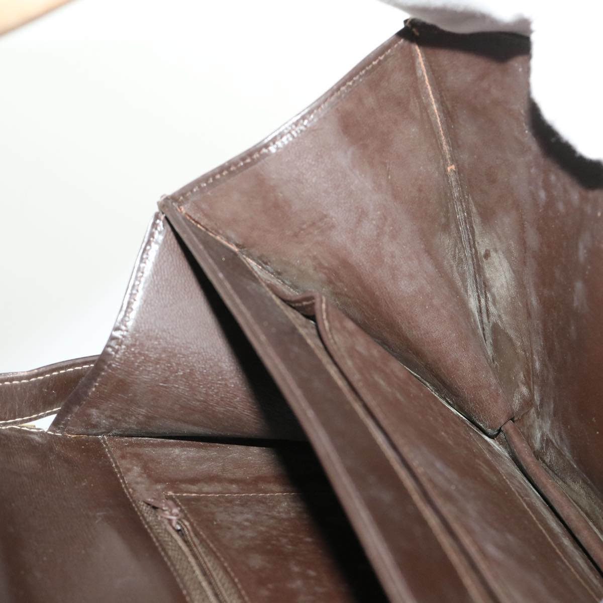 CELINE C Macadam Canvas Shoulder Bag Canvas Leather Beige Dark Brown Auth bs6694