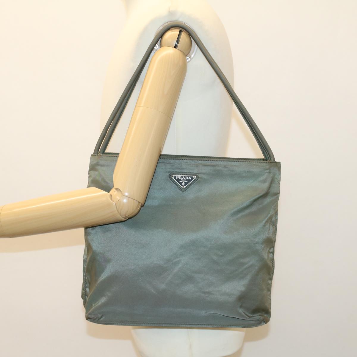 PRADA Shoulder Bag Nylon Gray Auth bs6727