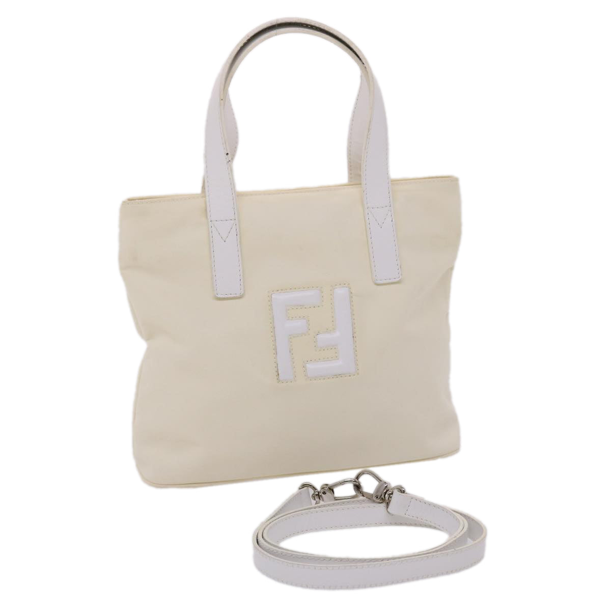 FENDI Hand Bag Nylon 2way White Auth bs6739