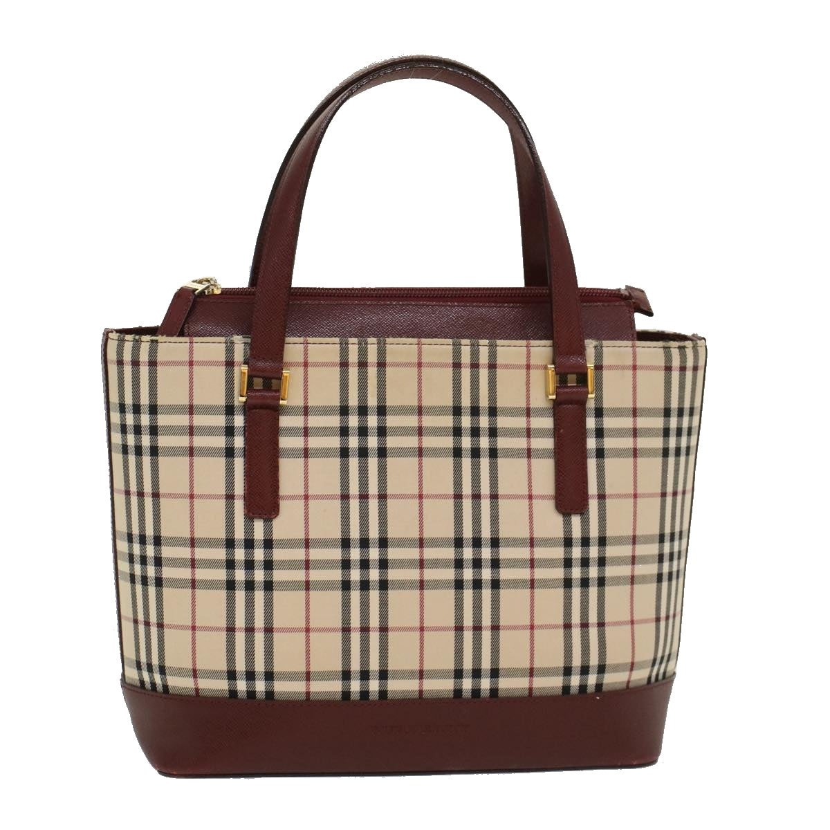 BURBERRY Nova Check Hand Bag Nylon Leather Beige Auth bs6803