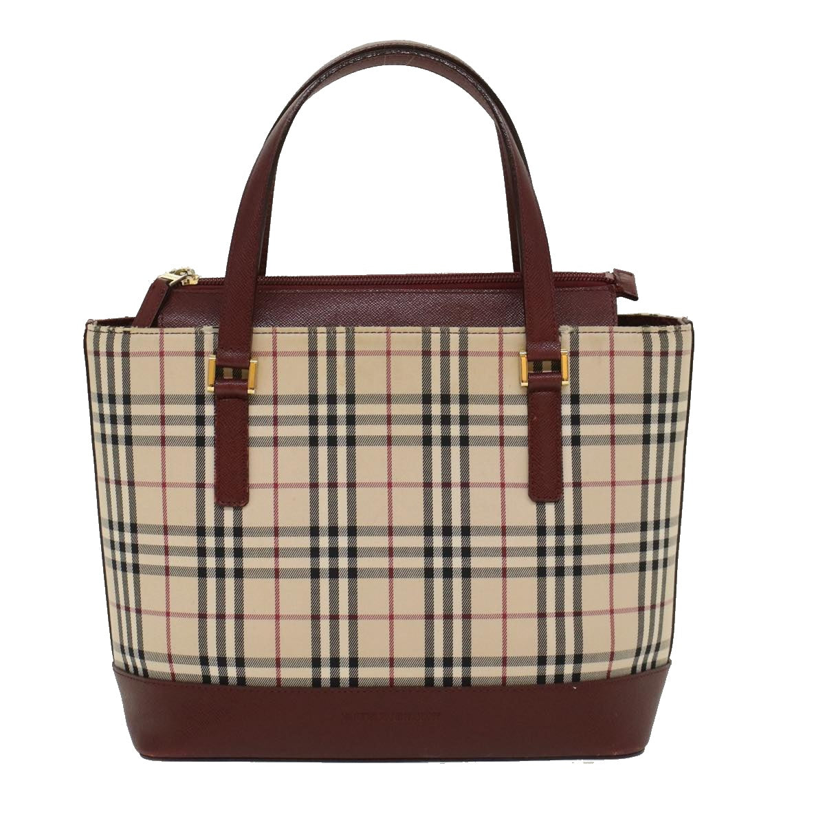 BURBERRY Nova Check Hand Bag Nylon Leather Beige Auth bs6803