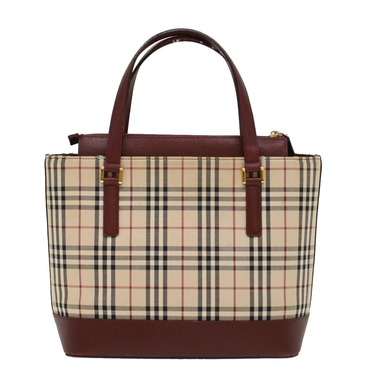 BURBERRY Nova Check Hand Bag Nylon Leather Beige Auth bs6803