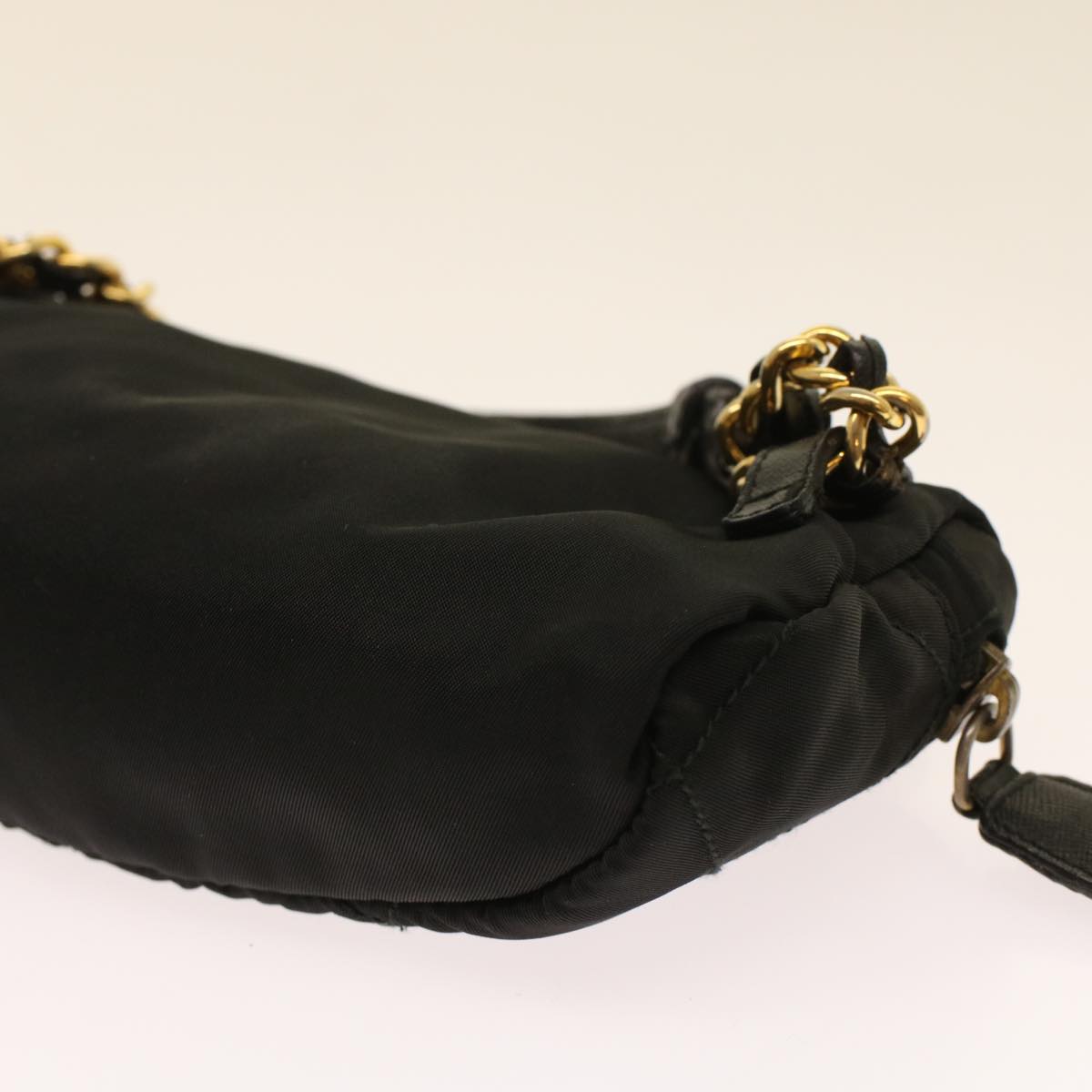 PRADA Chain Shoulder Bag Nylon Black Auth bs6812