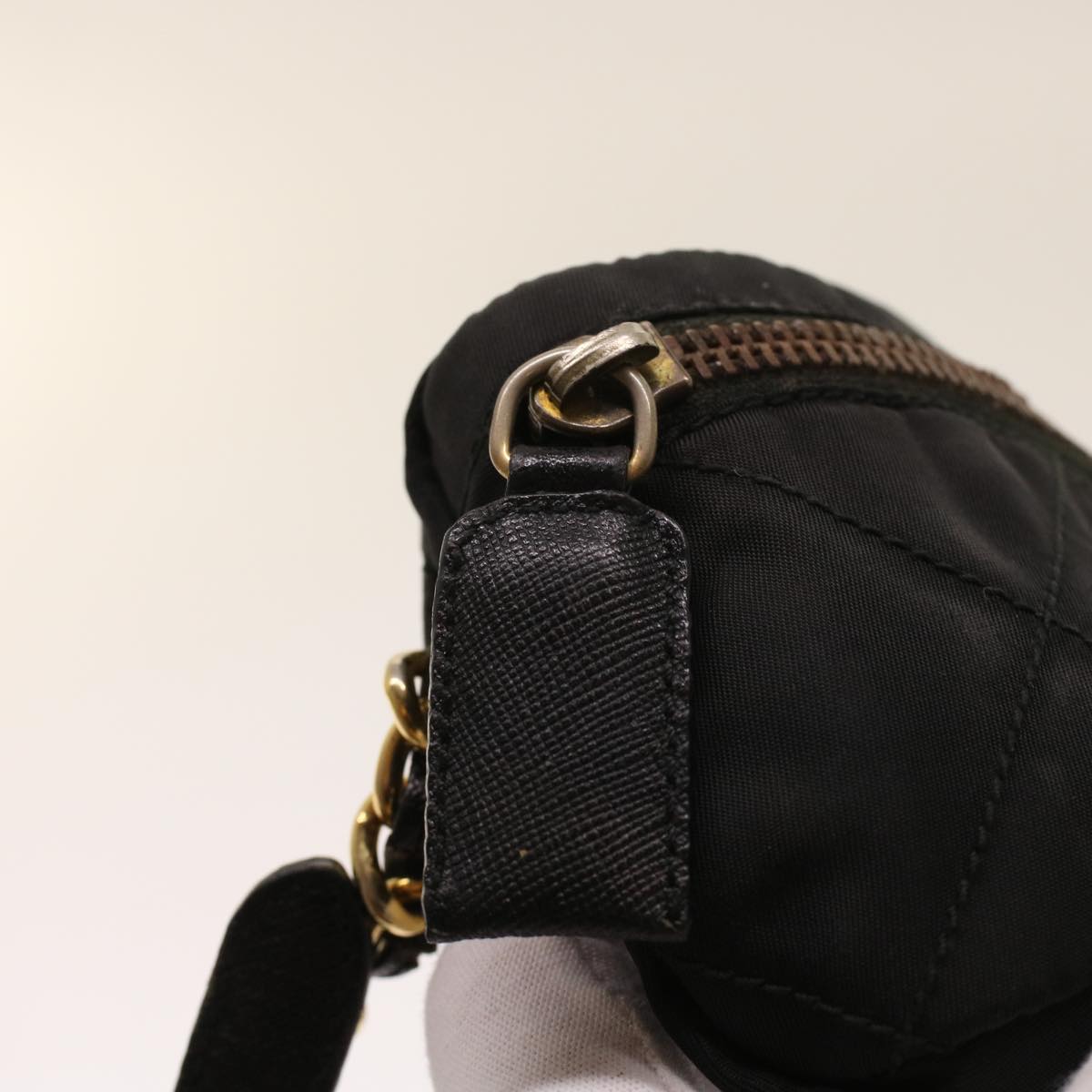 PRADA Chain Shoulder Bag Nylon Black Auth bs6812
