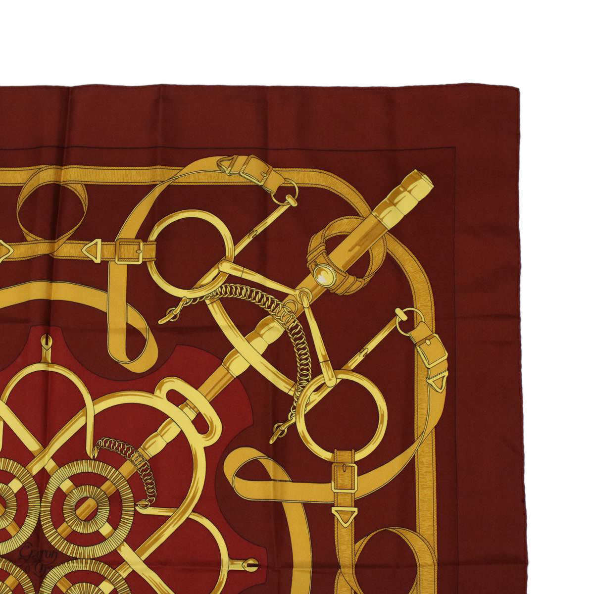 HERMES Carre 90 Eperon d‘or Scarf Silk Brown Yellow Auth bs6824