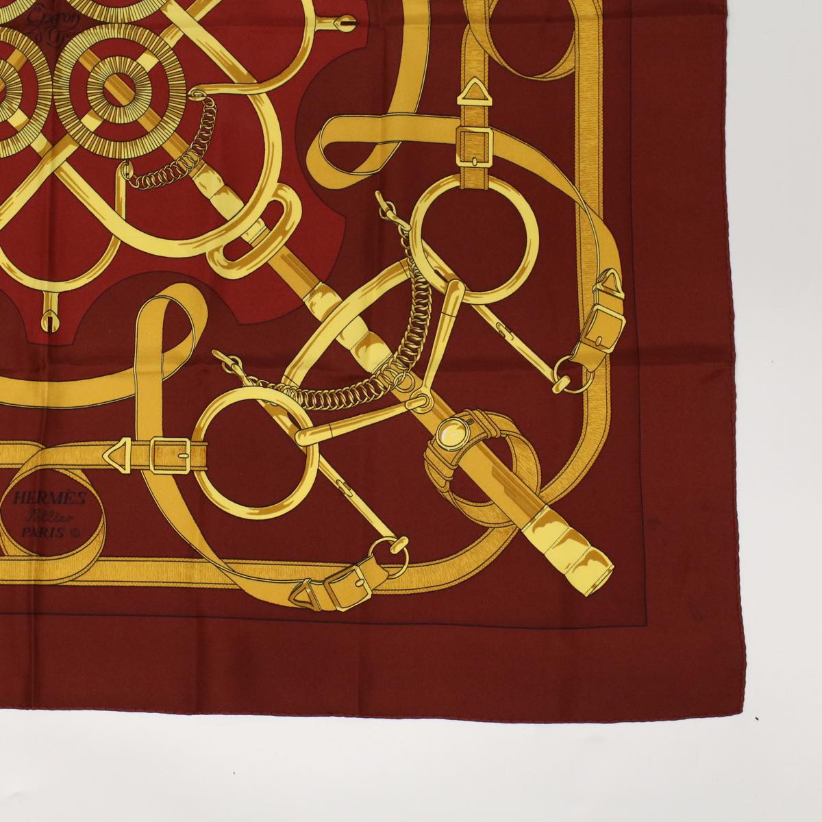 HERMES Carre 90 Eperon d‘or Scarf Silk Brown Yellow Auth bs6824