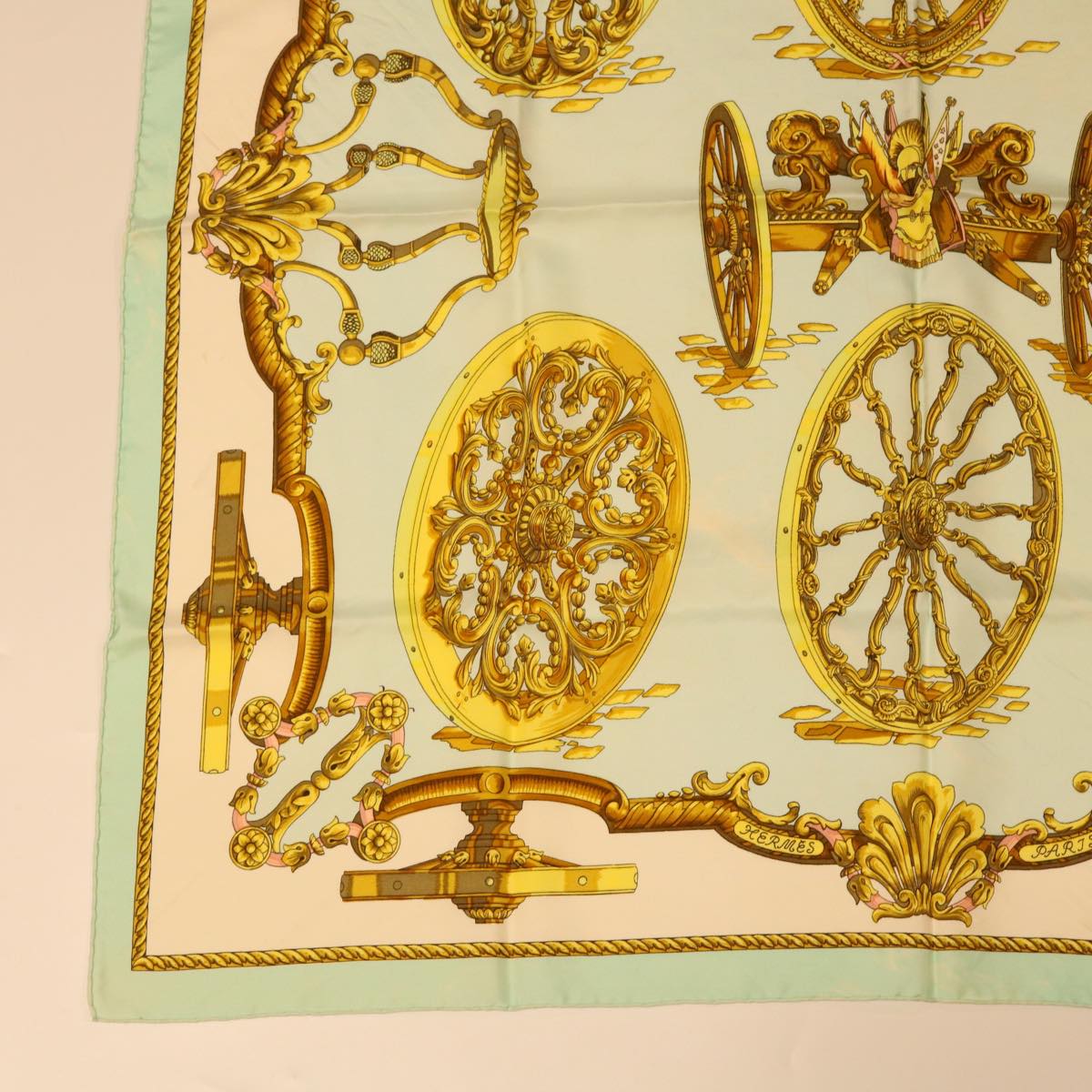 HERMES Carre 90 Scarf Silk Light Blue White Auth bs6848