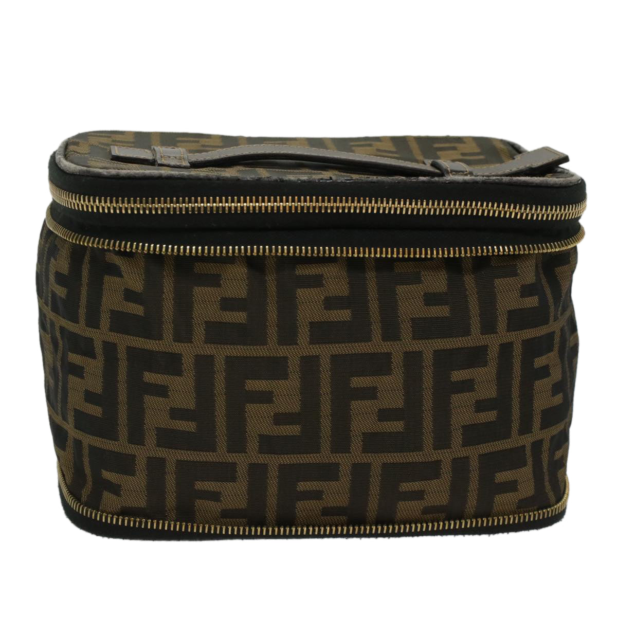 FENDI Zucca Canvas Vanity Cosmetic Pouch Black Brown Auth bs6864