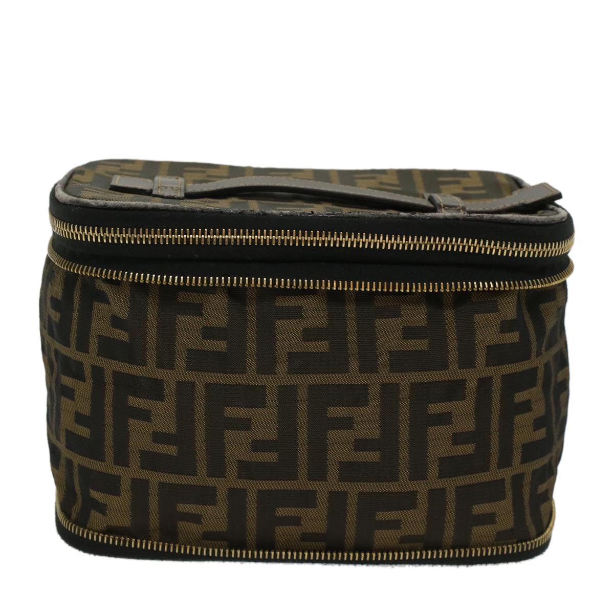 FENDI Zucca Canvas Vanity Cosmetic Pouch Black Brown Auth bs6864