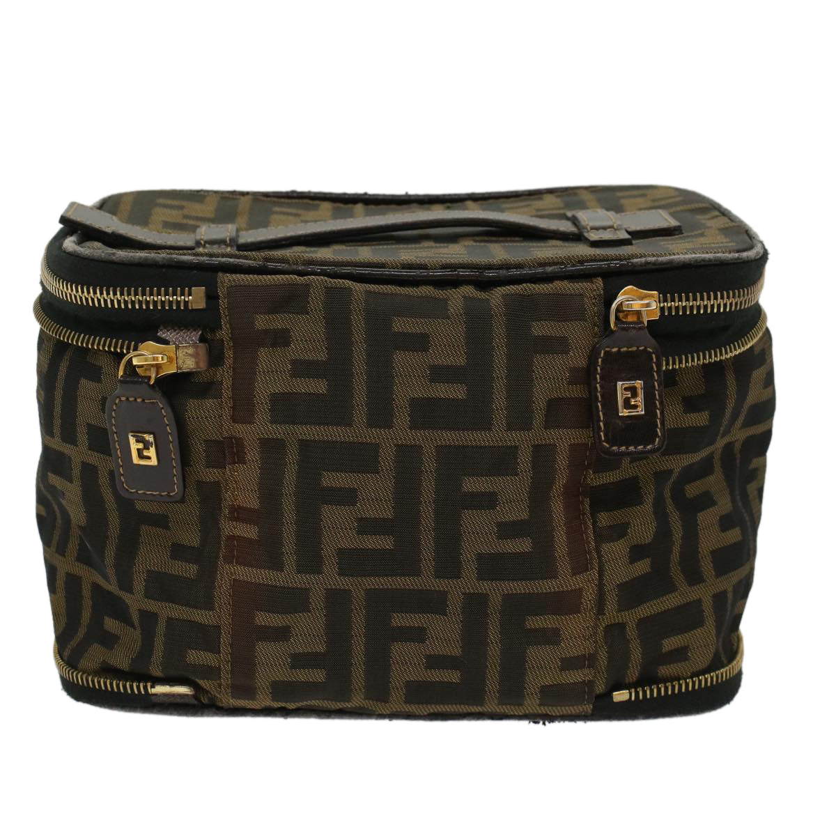 FENDI Zucca Canvas Vanity Cosmetic Pouch Black Brown Auth bs6864 - 0