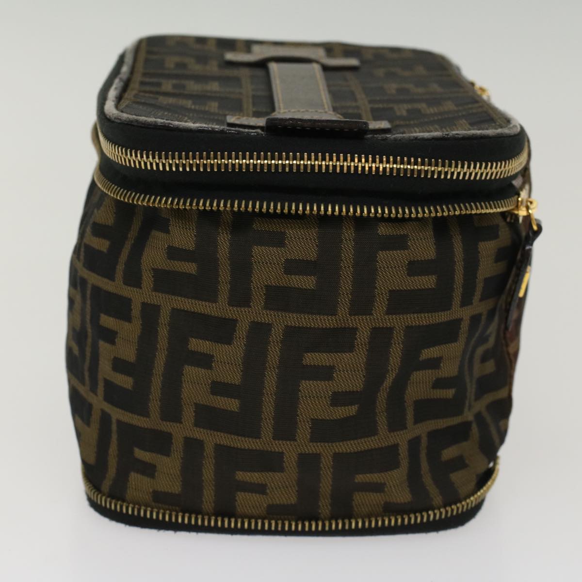 FENDI Zucca Canvas Vanity Cosmetic Pouch Black Brown Auth bs6864