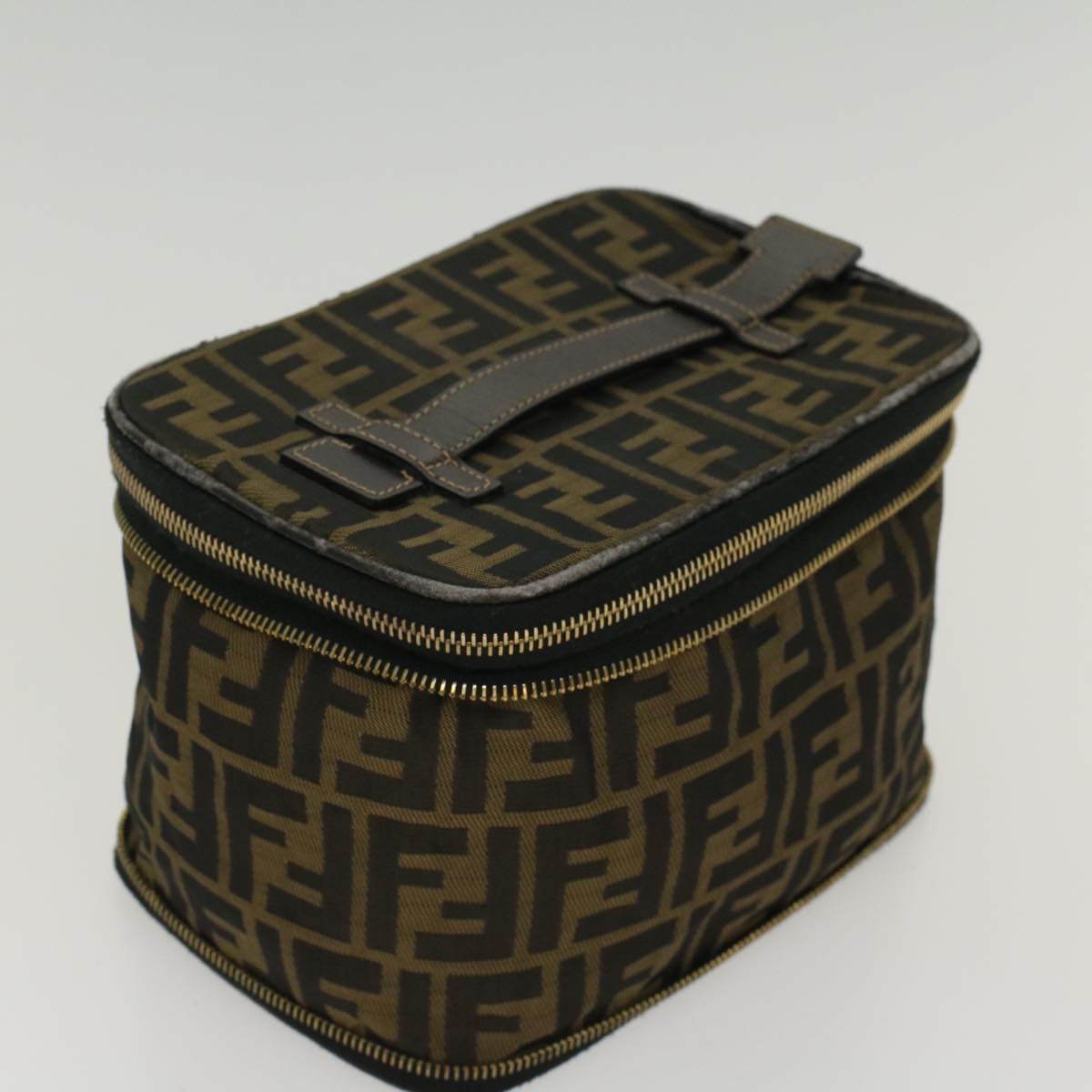 FENDI Zucca Canvas Vanity Cosmetic Pouch Black Brown Auth bs6864