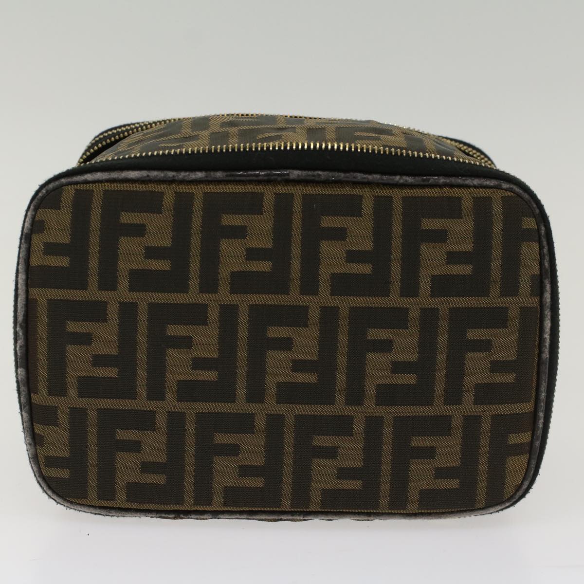 FENDI Zucca Canvas Vanity Cosmetic Pouch Black Brown Auth bs6864