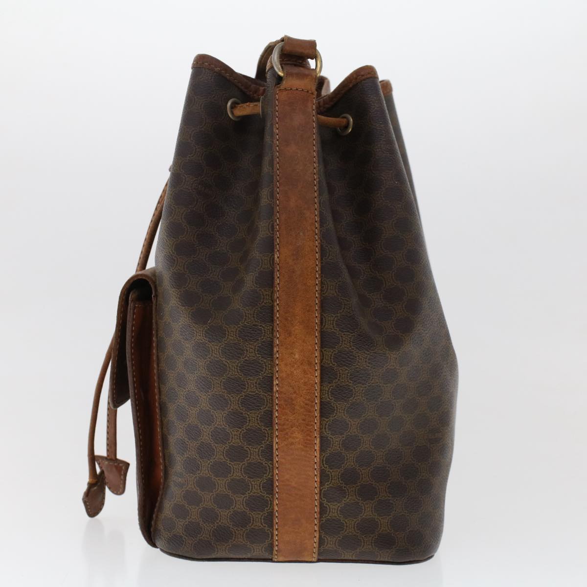 CELINE Macadam Canvas Shoulder Bag PVC Leather Brown Auth bs6871