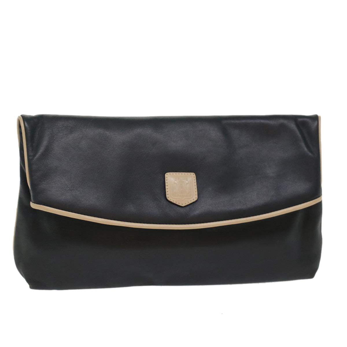 CELINE Clutch Bag Leather Navy Auth bs6874