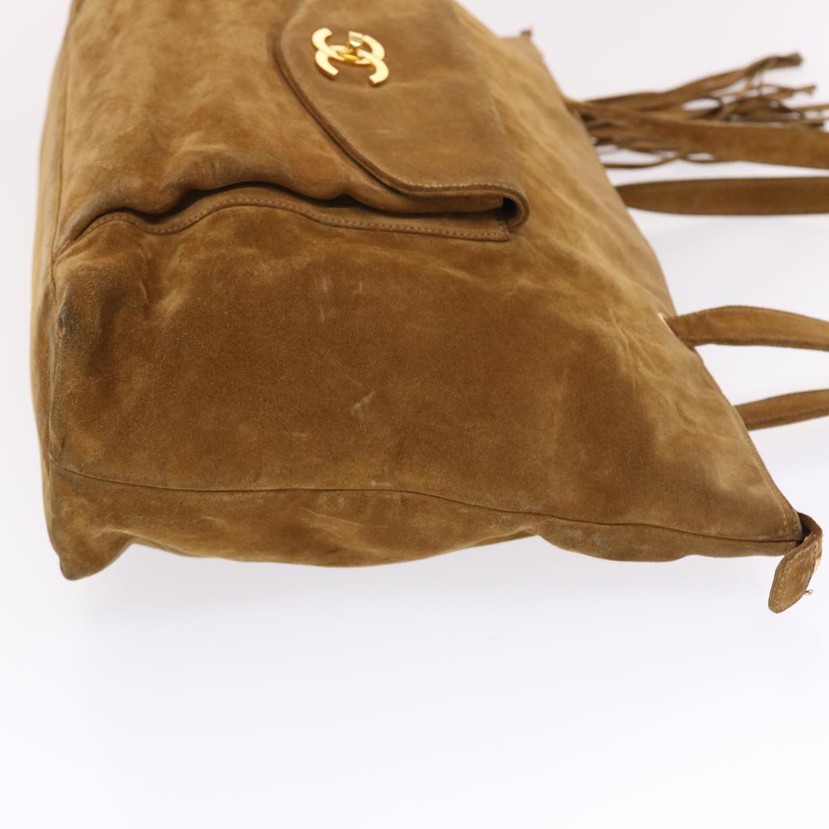 CHANEL Shoulder Bag Suede Brown CC Auth bs6930