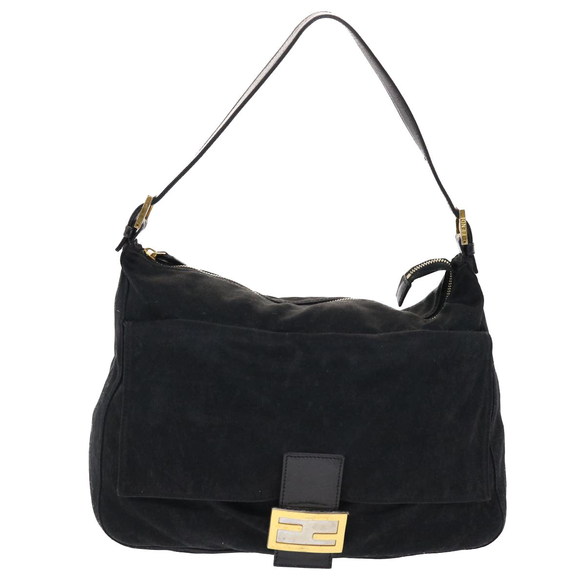 FENDI Mamma Baguette Shoulder Bag Nylon Black Auth bs6935