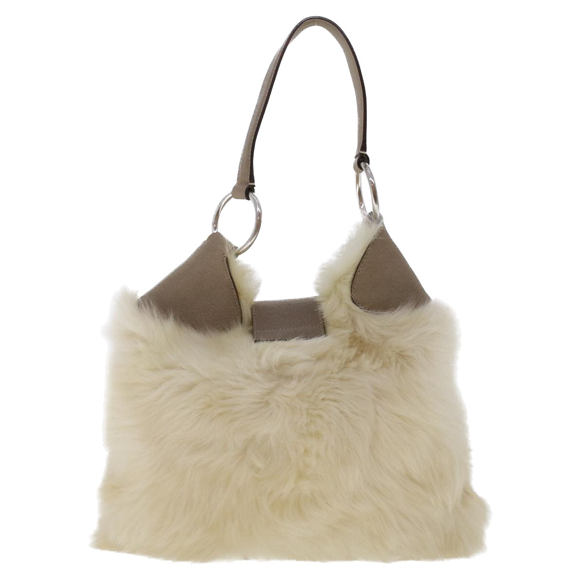PRADA Shoulder Bag Fur White Auth bs6936